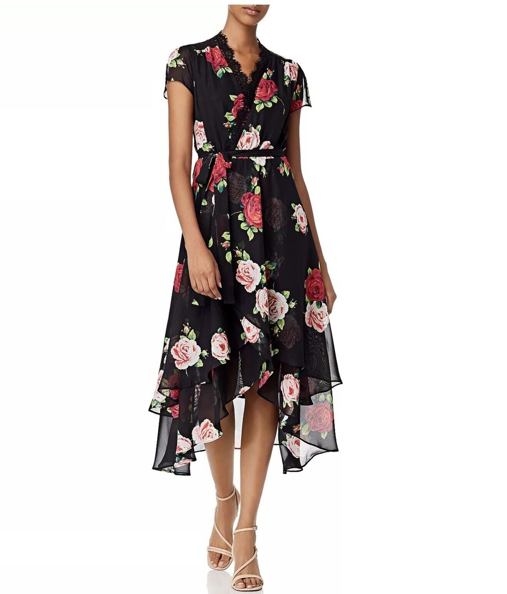 Betsey Johnson Floral Rose Bouquet Faux Wrap Dress 4
